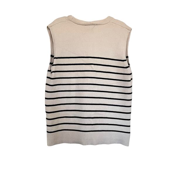 Zara Cream Black Striped Knit Sleeveless Cardigan Sweater Vest Size Small - Picture 2 of 6